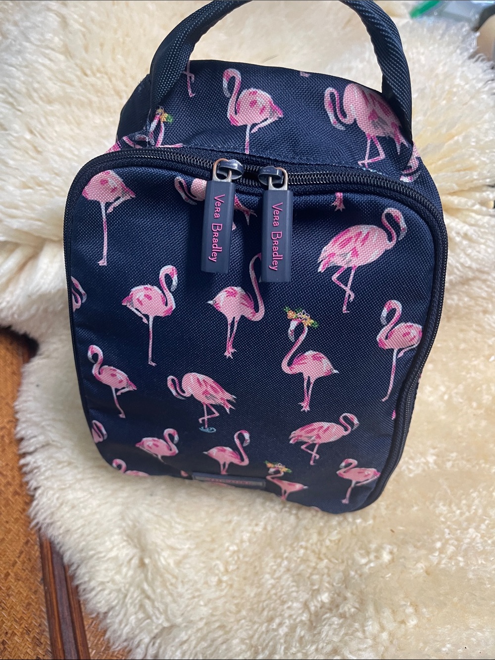 Vera Bradley Navy Lunch Bag with Pink Flamingo Print